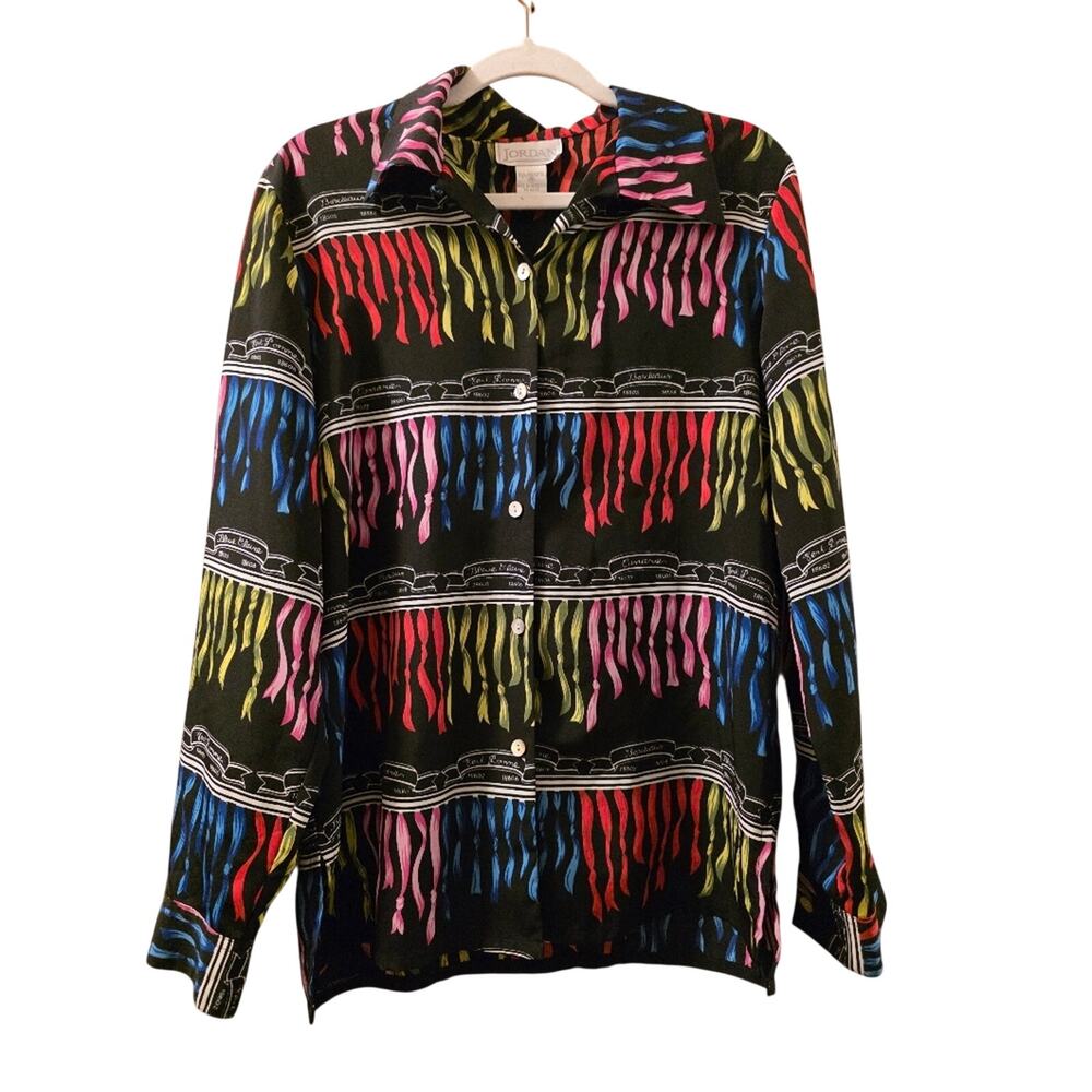 Vintage 80s Colorful Button Up Shirt Womens Size M Artistic Jordan Party Fun